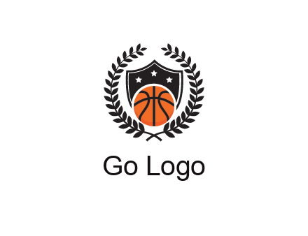 shield behind basketball with leaves