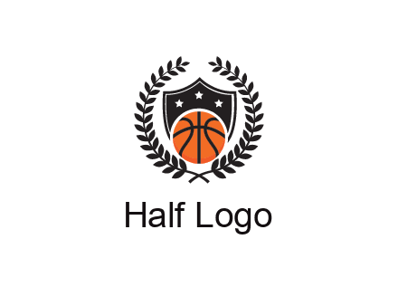 shield behind basketball with leaves