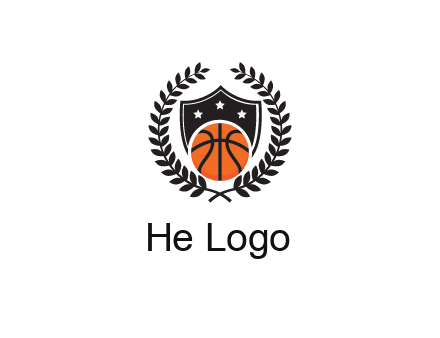 shield behind basketball with leaves