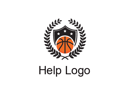 shield behind basketball with leaves