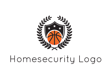 shield behind basketball with leaves