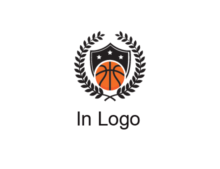 shield behind basketball with leaves