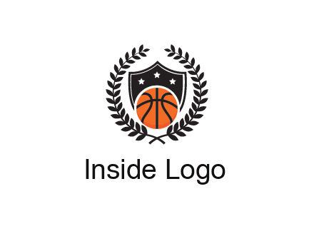 shield behind basketball with leaves