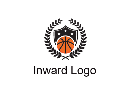 shield behind basketball with leaves