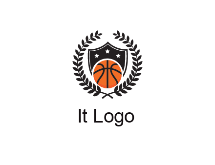 shield behind basketball with leaves