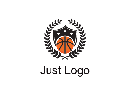 shield behind basketball with leaves