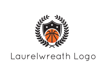 shield behind basketball with leaves