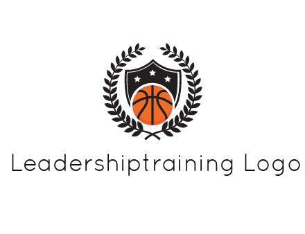 shield behind basketball with leaves