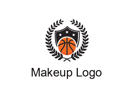shield behind basketball with leaves