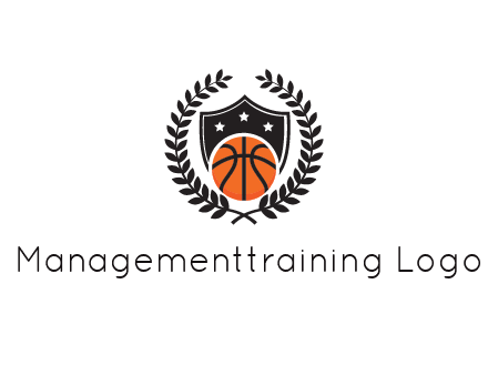 shield behind basketball with leaves