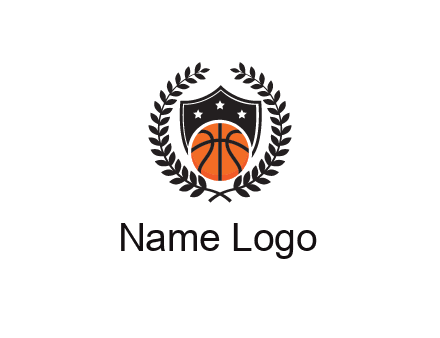 shield behind basketball with leaves