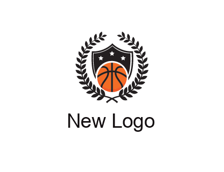 shield behind basketball with leaves