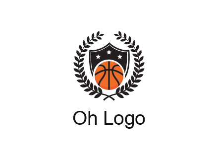 shield behind basketball with leaves