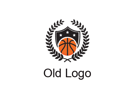 shield behind basketball with leaves