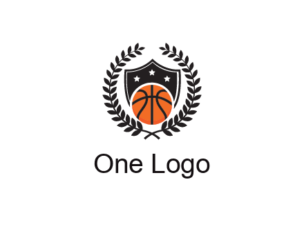 shield behind basketball with leaves