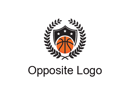 shield behind basketball with leaves