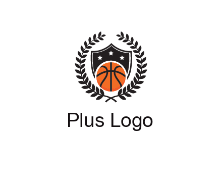 shield behind basketball with leaves