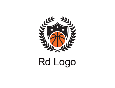 shield behind basketball with leaves