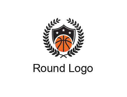 shield behind basketball with leaves