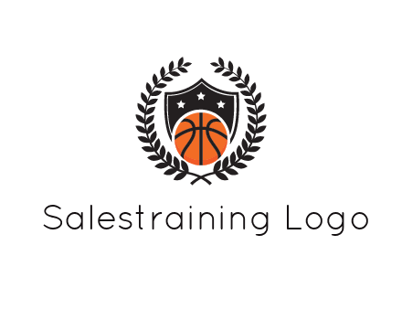 shield behind basketball with leaves