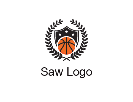 shield behind basketball with leaves