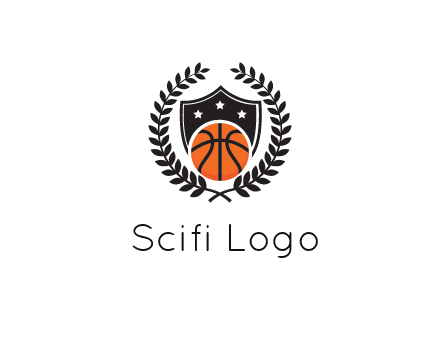 shield behind basketball with leaves