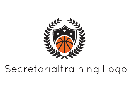 shield behind basketball with leaves