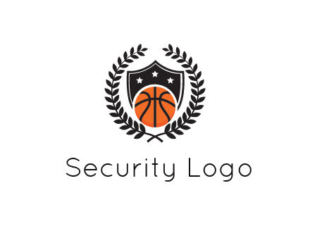 shield behind basketball with leaves