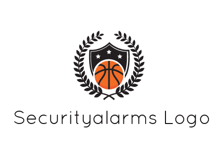 shield behind basketball with leaves