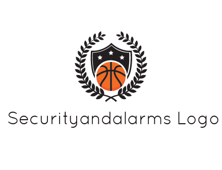 shield behind basketball with leaves