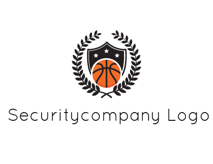 shield behind basketball with leaves