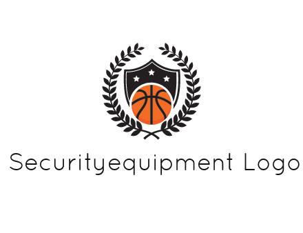 shield behind basketball with leaves