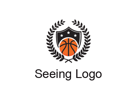 shield behind basketball with leaves