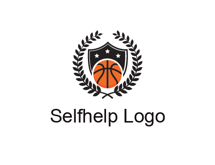 shield behind basketball with leaves