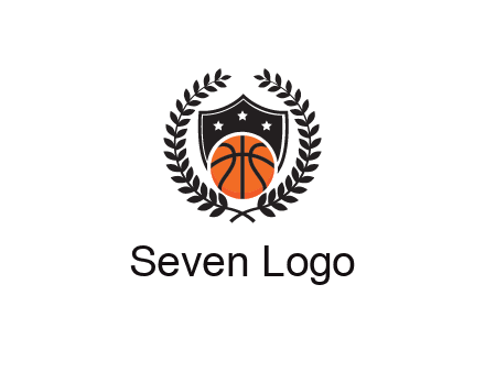 shield behind basketball with leaves