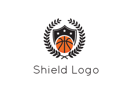 shield behind basketball with leaves