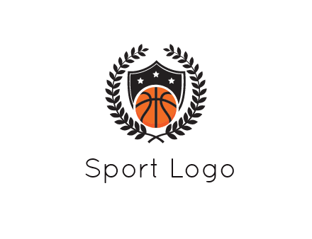 shield behind basketball with leaves