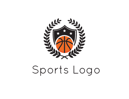 shield behind basketball with leaves