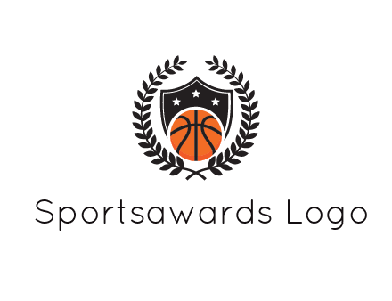 shield behind basketball with leaves