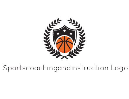 shield behind basketball with leaves