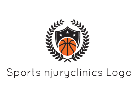shield behind basketball with leaves