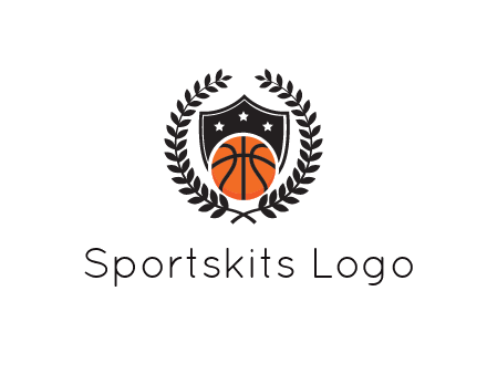 shield behind basketball with leaves