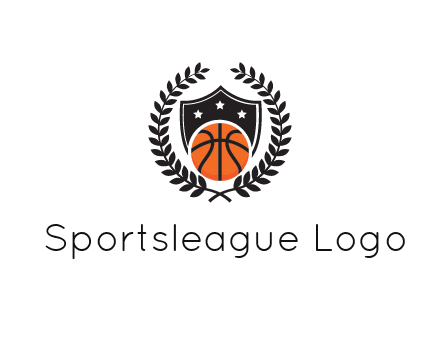 shield behind basketball with leaves