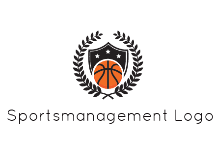 shield behind basketball with leaves