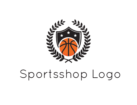 shield behind basketball with leaves