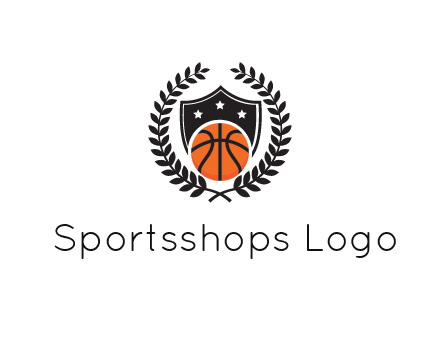 shield behind basketball with leaves