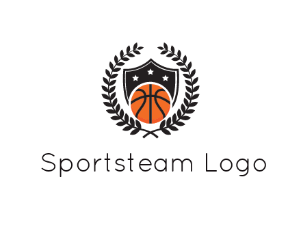 shield behind basketball with leaves