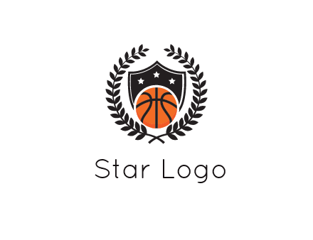 shield behind basketball with leaves