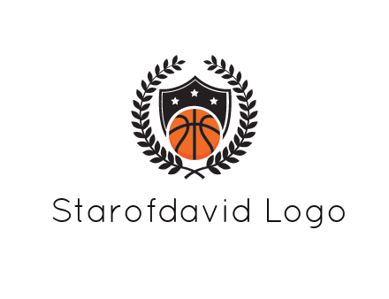 shield behind basketball with leaves