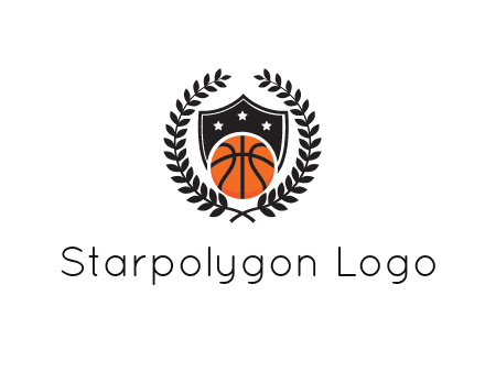 shield behind basketball with leaves